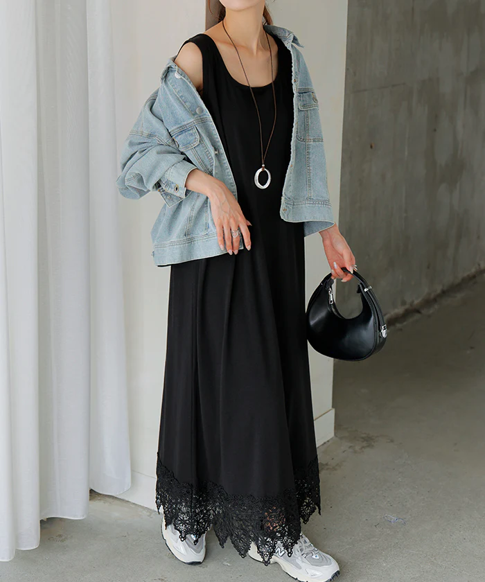 ワンピース ロング レース ワンピ レディース ■一部7月中旬入荷 選べる2丈 ロングワンピース Aライン 花柄 カットソー マキシ マキシワンピース ワンピ ロングワンピ ノースリーブ タンクトップ Tシャツ 体型カバー 大きいサイズ 無地 きれいめ 黒 白 春 夏 HUG.U - Image 27