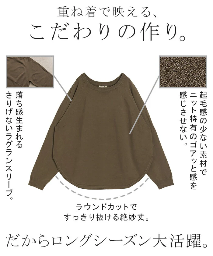 ニット 「洗えるニット」 ロング レディース ウォッシャブル トップス チクチクしない セーター クルーネック 長袖 無地 ボーダー お尻が隠れる リブ チュニック ロングニット プルオーバー 体型カバー 大きいサイズ きれいめ 赤 黒 春 夏 HUG.U - Image 3