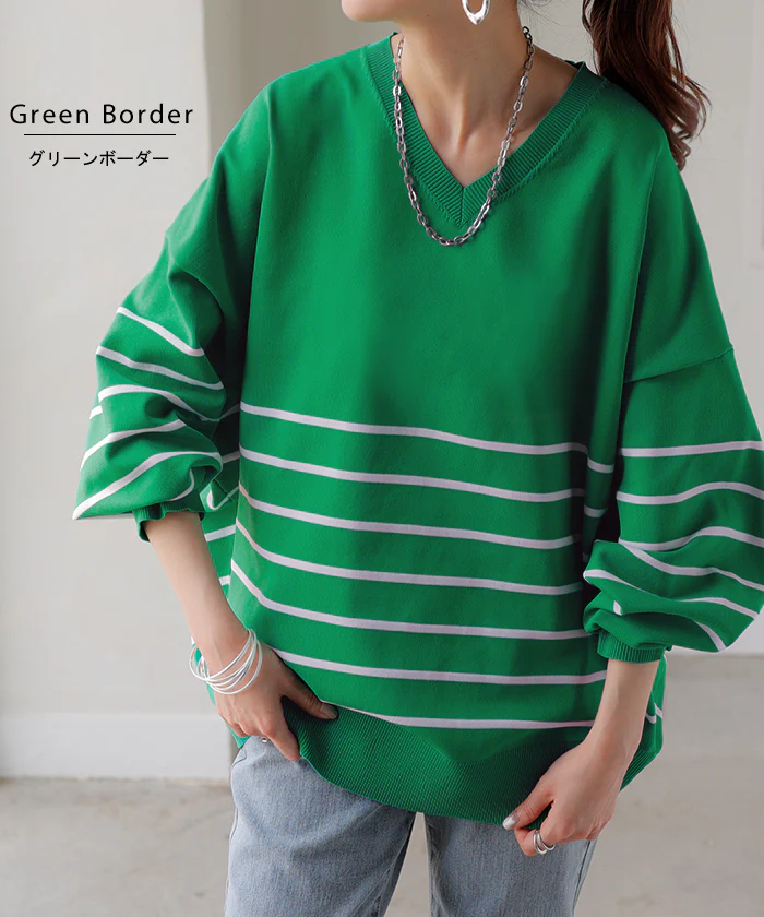 ニット チクチクしない スポンジニット レディース トップス セーター トレーナー オーバー プルオーバー ロング 長袖 長い ボリュームスリーブ Vネック リブ ゆったり 体型カバー お尻が隠れる 軽量 カジュアル 青 黒 春 夏 HUG.U - Image 12