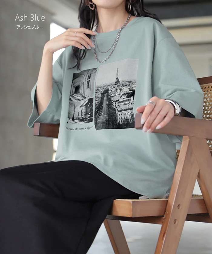 Tシャツ ロゴ 接触冷感 ＵＶカット トップス レディース 半袖 プリント カットソー ロング ティーシャツ フォトT チュニック ビッグ プラスサイズ クルーネック 長い ドルマン ゆったり 無地 体型カバー お尻が隠れる 大きいサイズ 白 黒 春 夏 HUG.U メール便 - Image 15