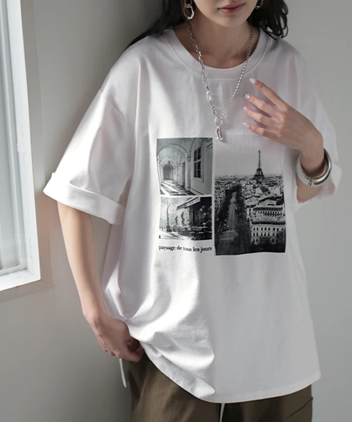 Tシャツ ロゴ 接触冷感 ＵＶカット トップス レディース 半袖 プリント カットソー ロング ティーシャツ フォトT チュニック ビッグ プラスサイズ クルーネック 長い ドルマン ゆったり 無地 体型カバー お尻が隠れる 大きいサイズ 白 黒 春 夏 HUG.U メール便 - Image 34