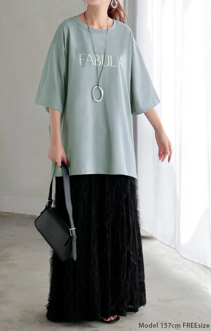 Tシャツ ロゴ 接触冷感 UVカット トップス レディース 半袖 プリント カットソー ロング ティーシャツ チュニック ビッグ プラスサイズ クルーネック 長い ドルマン ゆったり 無地 体型カバー お尻が隠れる 大きいサイズ 白 黒 春 夏 HUG.U メール便 - Image 3