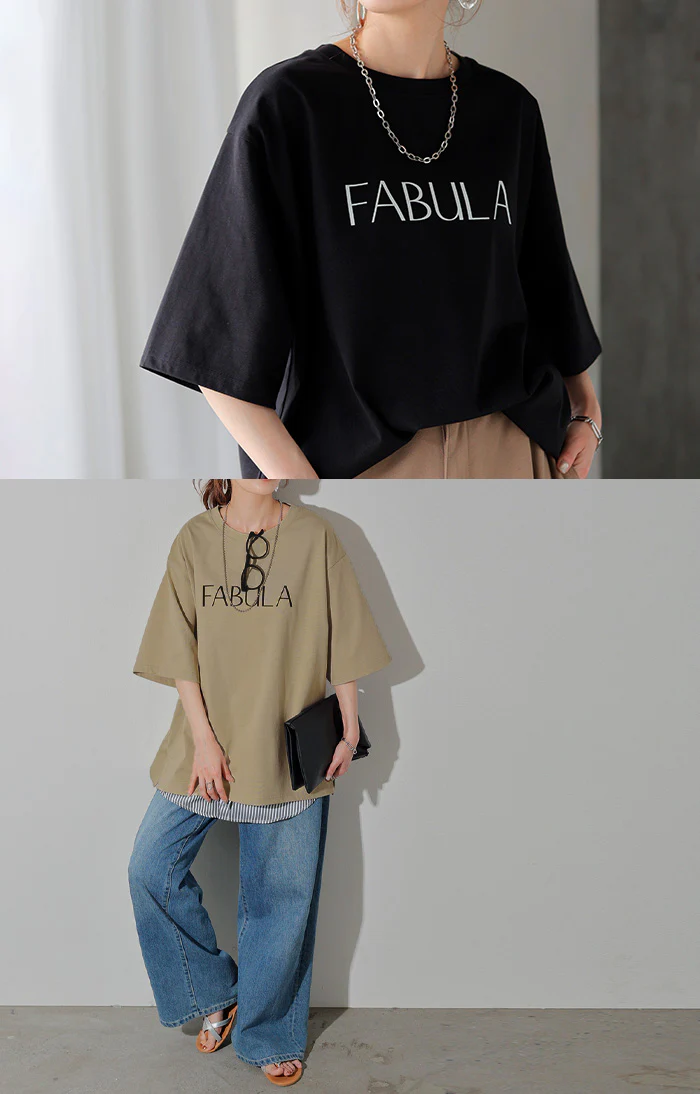 Tシャツ ロゴ 接触冷感 UVカット トップス レディース 半袖 プリント カットソー ロング ティーシャツ チュニック ビッグ プラスサイズ クルーネック 長い ドルマン ゆったり 無地 体型カバー お尻が隠れる 大きいサイズ 白 黒 春 夏 HUG.U メール便 - Image 4