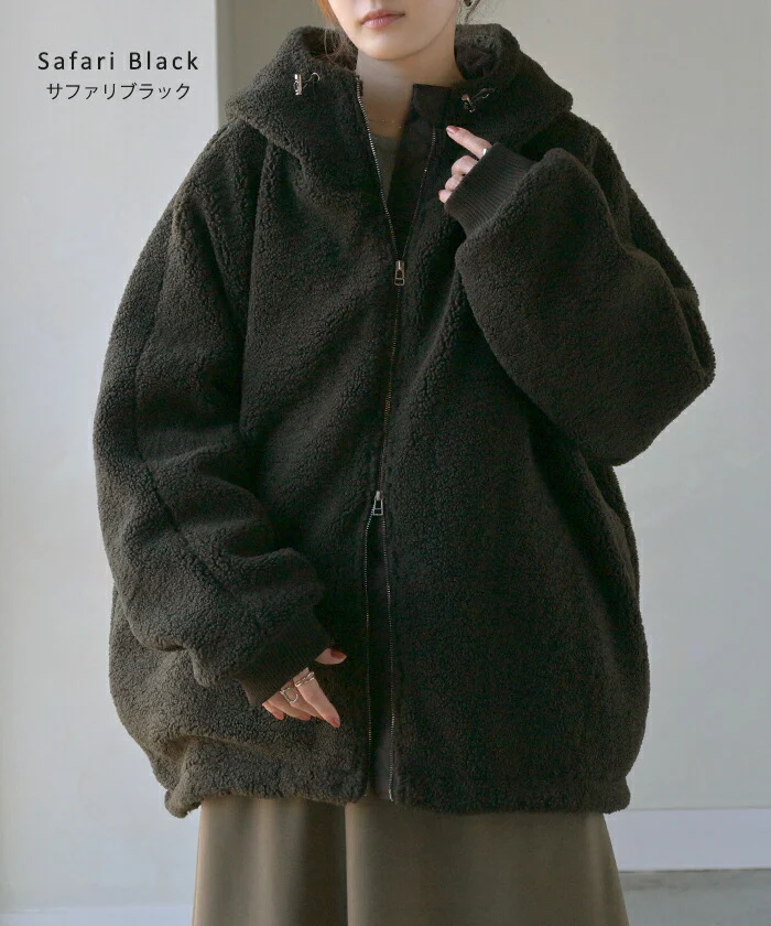 アウター ボア ロゴ 刺繍 レディース コート ジャケット ブルゾン パーカー ロング 無地 裏起毛 お尻が隠れる ドルマン ダブルジップ フード オーバー リブ ハイネック あったか 防寒 カジュアル 体型カバー 大きいサイズ 黒 カーキ 春 夏 HUG.U - Image 14