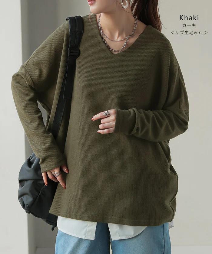 ロンT ドルマン トップス レディース 長袖 Tシャツ カットソー ロング ティーシャツ プルオーバー ビッグ プラスサイズ Vネック 長い リブ ドルマンスリーブ 体型カバー 大きいサイズ ストレッチ 楽ちん おしゃれ 白 黒 春 夏 HUG.U メール便 - Image 18