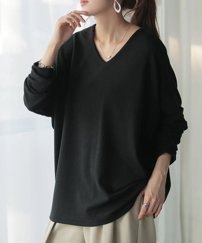 ロンT ドルマン トップス レディース 長袖 Tシャツ カットソー ロング ティーシャツ プルオーバー ビッグ プラスサイズ Vネック 長い リブ ドルマンスリーブ 体型カバー 大きいサイズ ストレッチ 楽ちん おしゃれ 白 黒 春 夏 HUG.U メール便 - Image 38
