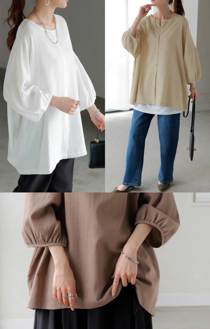 ブラウス 前後2WAY シャツ レディース ノーカラー ■一部7月上旬入荷 トップス バンドカラー ロング ロングシャツ チュニック 半袖 無地 羽織 ライトアウター きれいめ 羽織 Vネック クルーネック ゆったり 大きいサイズ 体型カバー お尻が隠れる 白 黒 春 夏 HUG.U メール便 - Image 18
