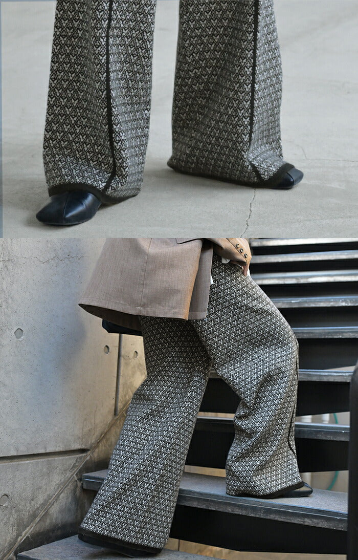 パンツ ニットパンツ レディース ニット ワイド ワイドパンツ ロング ロングパンツ ジャガード 柄パンツ フレア レギパン 体型カバー ボトムス ボトム ストレート ズボン ゆったり ハイウエスト ストレッチ 美脚 大きいサイズ 黒 春 夏 HUG.U - Image 10