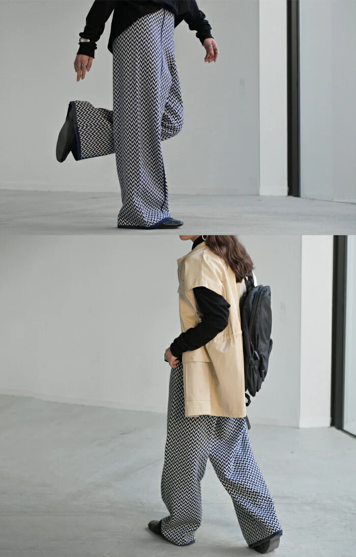 パンツ ニットパンツ レディース ニット ワイド ワイドパンツ ロング ロングパンツ ジャガード 柄パンツ フレア レギパン 体型カバー ボトムス ボトム ストレート ズボン ゆったり ハイウエスト ストレッチ 美脚 大きいサイズ 黒 春 夏 HUG.U - Image 18