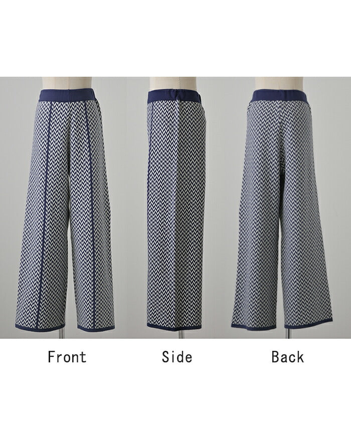 パンツ ニットパンツ レディース ニット ワイド ワイドパンツ ロング ロングパンツ ジャガード 柄パンツ フレア レギパン 体型カバー ボトムス ボトム ストレート ズボン ゆったり ハイウエスト ストレッチ 美脚 大きいサイズ 黒 春 夏 HUG.U - Image 22