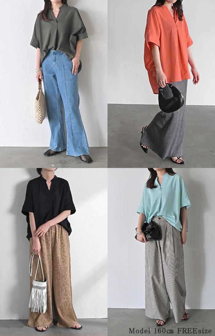 シャツ スキッパー 接触冷感 洗濯機 可能 ■一部7月中旬入荷 トップス レディース ブラウス ロング ロングシャツ チュニック 半袖 無地 プルオーバー きれいめ ゆったり チクチクしない 大きいサイズ 体型カバー お尻が隠れる オフィスカジュアル 黒 白 春 夏 HUG.U - Image 22