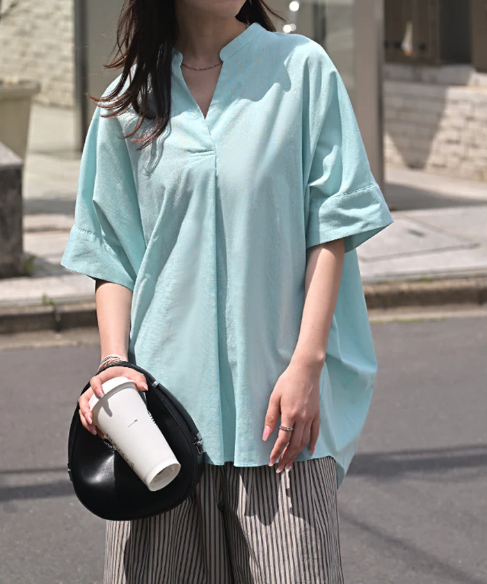 シャツ スキッパー 接触冷感 洗濯機 可能 ■一部7月中旬入荷 トップス レディース ブラウス ロング ロングシャツ チュニック 半袖 無地 プルオーバー きれいめ ゆったり チクチクしない 大きいサイズ 体型カバー お尻が隠れる オフィスカジュアル 黒 白 春 夏 HUG.U - Image 29
