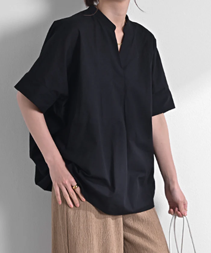 シャツ スキッパー 接触冷感 洗濯機 可能 ■一部7月中旬入荷 トップス レディース ブラウス ロング ロングシャツ チュニック 半袖 無地 プルオーバー きれいめ ゆったり チクチクしない 大きいサイズ 体型カバー お尻が隠れる オフィスカジュアル 黒 白 春 夏 HUG.U - Image 30