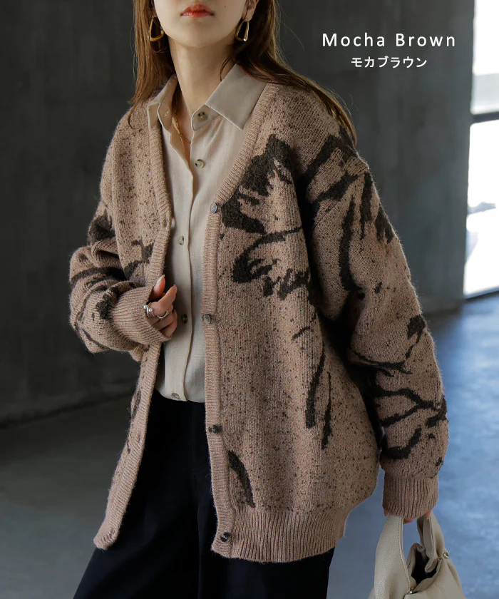 カーディガン 花柄 ニット レディース セーター カーデ トップス ロング オーバー ニットカーディガン ジャガード 柄 チクチクしない 長袖 羽織 Vネック ゆったり オーバーサイズ 体型カバー お尻が隠れる カジュアル ストレッチ 黒 春 夏 HUG.U - Image 11