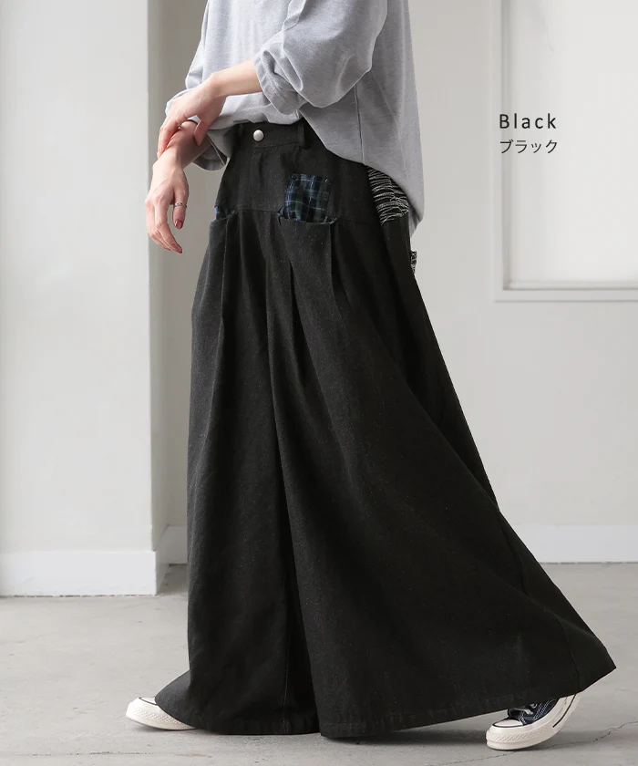 デニム パンツ 異素材 ワイド デニムパンツ レディース 綿100％ ワイドパンツ ジーンズ ジーパン 体型カバー ボトムス ボトム ストレート ズボン ゆったり ハイウエスト 伸びる ゴム 美脚 大きいサイズ カジュアル ブラック 黒 春 夏 HUG.U - Image 11