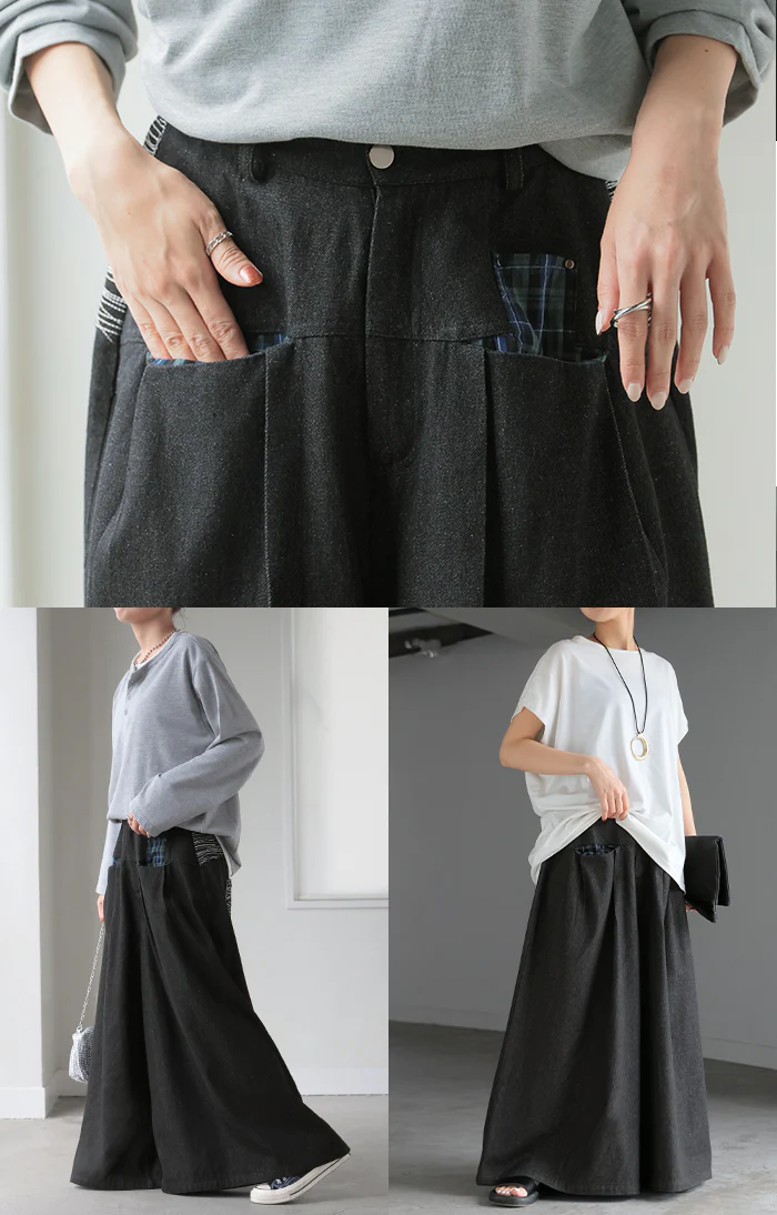 デニム パンツ 異素材 ワイド デニムパンツ レディース 綿100％ ワイドパンツ ジーンズ ジーパン 体型カバー ボトムス ボトム ストレート ズボン ゆったり ハイウエスト 伸びる ゴム 美脚 大きいサイズ カジュアル ブラック 黒 春 夏 HUG.U - Image 21