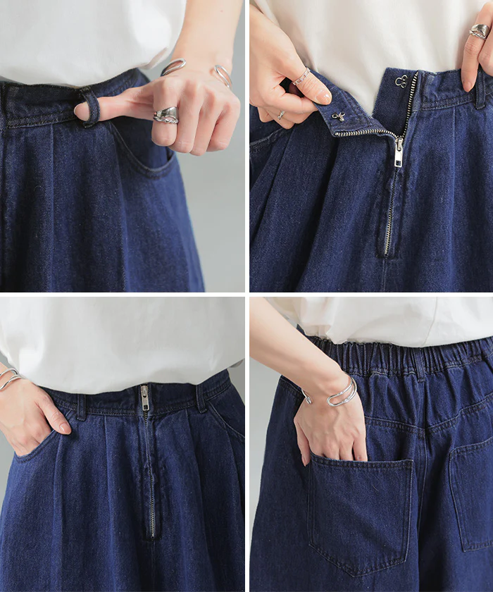 パンツ 超ワイド グラデ デニム レディース デニムパンツ ワイド ワイドパンツ タック ロング ロングパンツ 体型カバー ボトムス ボトム ジーンズ ジーパン ズボン ゆったり ハイウエスト ゴム グラデーション 大きいサイズ 黒 ブルー 春 夏 HUG.U - Image 20
