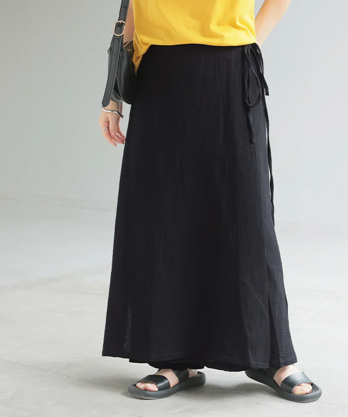 パンツ 巻きスカート セット アシメ ワイド レディース ワイドパンツ スカート ロング ロングパンツ 体型カバー ボトムス ボトム ラップ ラップパンツ 巻き キュロット ストレート ズボン ゆったり ハイウエスト 大きいサイズ 白 黒 春 夏 HUG.U - Image 27