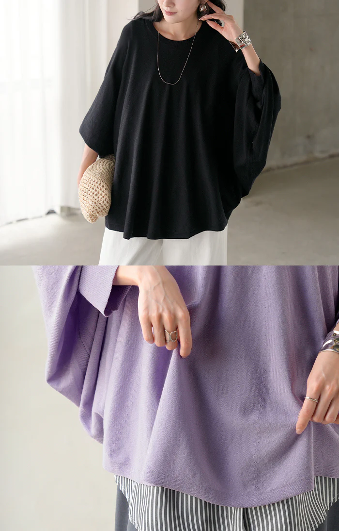 ロンT レディース ドルマン トップス ニット 長袖 Tシャツ カットソー ロング ティーシャツ リブ チュニック ビッグ プラスサイズ クルーネック 長い ドルマンスリーブ ゆったり 無地 体型カバー 大きいサイズ おしゃれ 白 黒 春 夏 HUG.U - Image 18