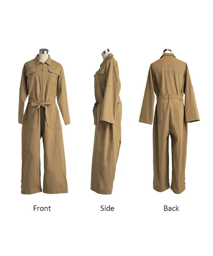 オールインワン つなぎ 綿100 レディース ジャンプ スーツ トップス ボトムス パンツ ロング オーバー ドロップショルダー ミリタリー オーバーオール ロングパンツ ジャンプスーツ カジュアル ミリタリー メンズライク 黒 カーキ 春 夏 HUG.U - Image 20
