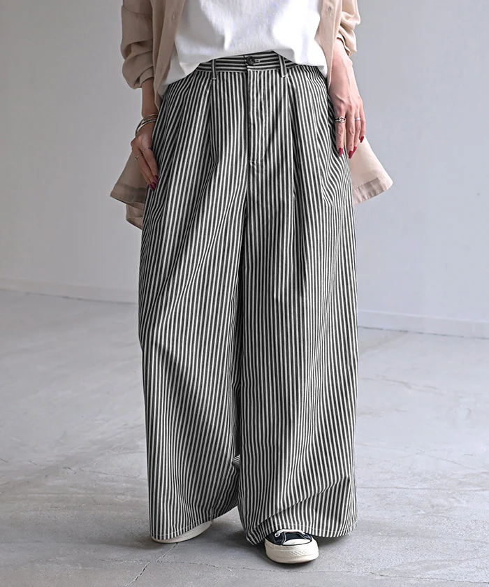 【夏セール】 パンツ ワイド ストライプ 綿100 レディース ワイドパンツ 柄 ロング ロングパンツ 薄手 体型カバー ボトムス ボトム ストレート ズボン ゆったり ハイウエスト ストレッチ 美脚 大きいサイズ コットン カジュアル きれいめ 黒 白 春 夏 HUG.U - Image 29