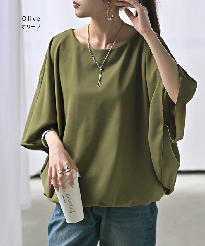シャツ レディース インナー 付 トップス ノーカラー バンドカラー シフォン ブラウス リブ ロング ロングシャツ チュニック 半袖 無地 きれいめ ゆったり 大きいサイズ 体型カバー お尻が隠れる 二の腕カバー きれいめ 黒 白 春 夏 HUG.U - Image 14