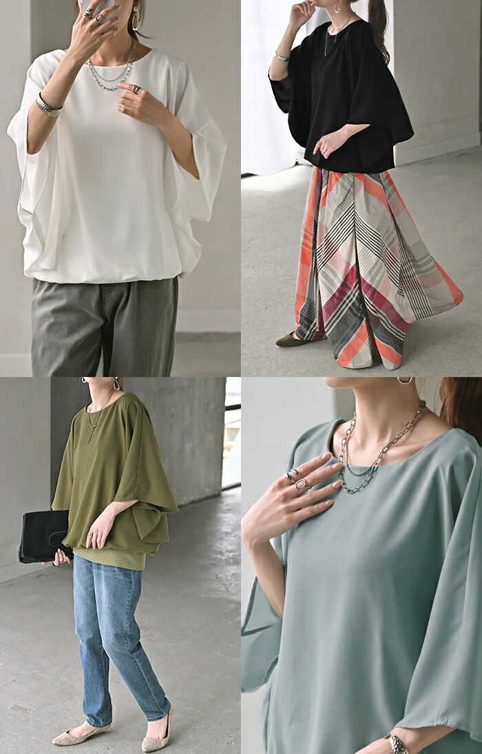 シャツ レディース インナー 付 トップス ノーカラー バンドカラー シフォン ブラウス リブ ロング ロングシャツ チュニック 半袖 無地 きれいめ ゆったり 大きいサイズ 体型カバー お尻が隠れる 二の腕カバー きれいめ 黒 白 春 夏 HUG.U - Image 20