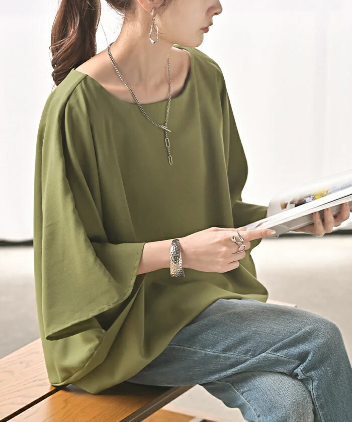 シャツ レディース インナー 付 トップス ノーカラー バンドカラー シフォン ブラウス リブ ロング ロングシャツ チュニック 半袖 無地 きれいめ ゆったり 大きいサイズ 体型カバー お尻が隠れる 二の腕カバー きれいめ 黒 白 春 夏 HUG.U - Image 21