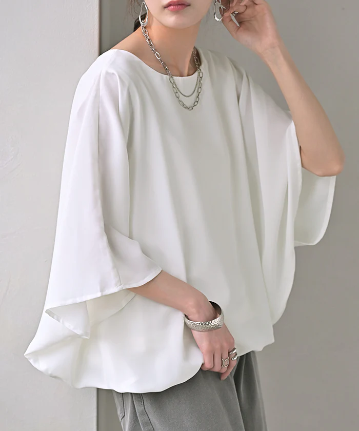 シャツ レディース インナー 付 トップス ノーカラー バンドカラー シフォン ブラウス リブ ロング ロングシャツ チュニック 半袖 無地 きれいめ ゆったり 大きいサイズ 体型カバー お尻が隠れる 二の腕カバー きれいめ 黒 白 春 夏 HUG.U - Image 26