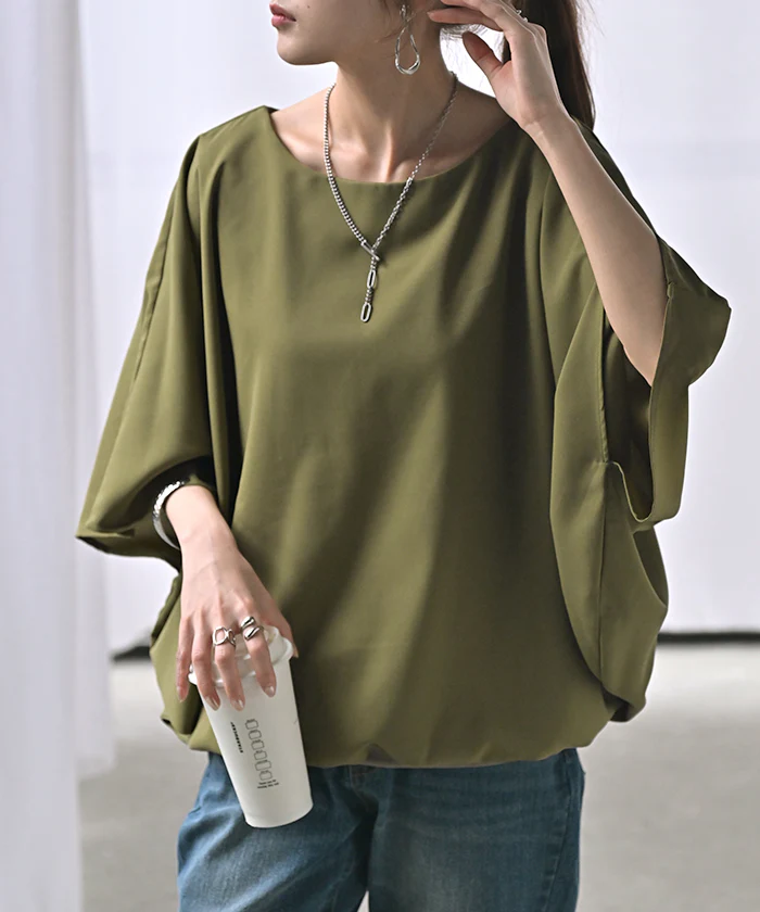 シャツ レディース インナー 付 トップス ノーカラー バンドカラー シフォン ブラウス リブ ロング ロングシャツ チュニック 半袖 無地 きれいめ ゆったり 大きいサイズ 体型カバー お尻が隠れる 二の腕カバー きれいめ 黒 白 春 夏 HUG.U - Image 27