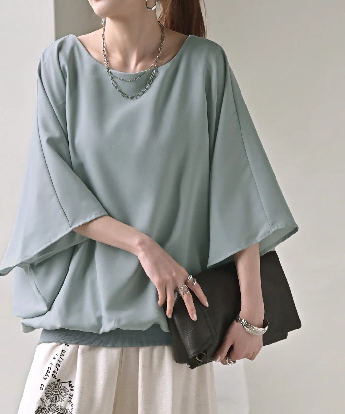 シャツ レディース インナー 付 トップス ノーカラー バンドカラー シフォン ブラウス リブ ロング ロングシャツ チュニック 半袖 無地 きれいめ ゆったり 大きいサイズ 体型カバー お尻が隠れる 二の腕カバー きれいめ 黒 白 春 夏 HUG.U - Image 28