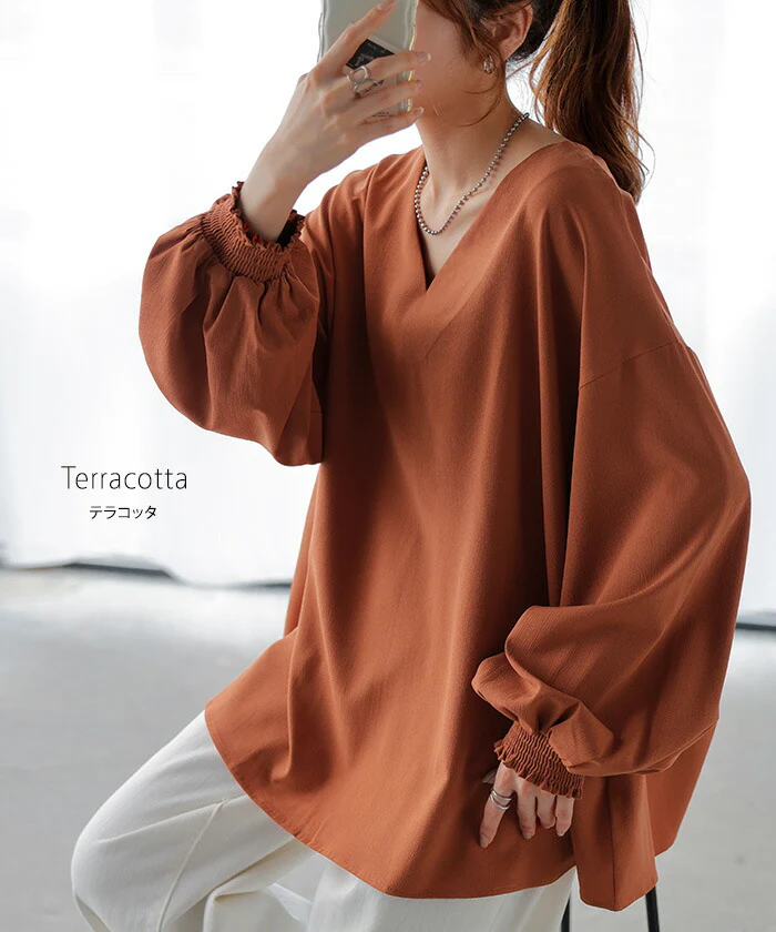 シャツ 『 選べる 袖丈 』 楊柳 レディース トップス ■一部7月中旬入荷 ブラウス ロング ロングシャツ チュニック Vネック シワになりにくい 長袖 半袖 無地 ボリュームスリーブ ゆったり 大きいサイズ 体型カバー お尻が隠れる きれいめ 黒 白 春 夏 HUG.U - Image 19