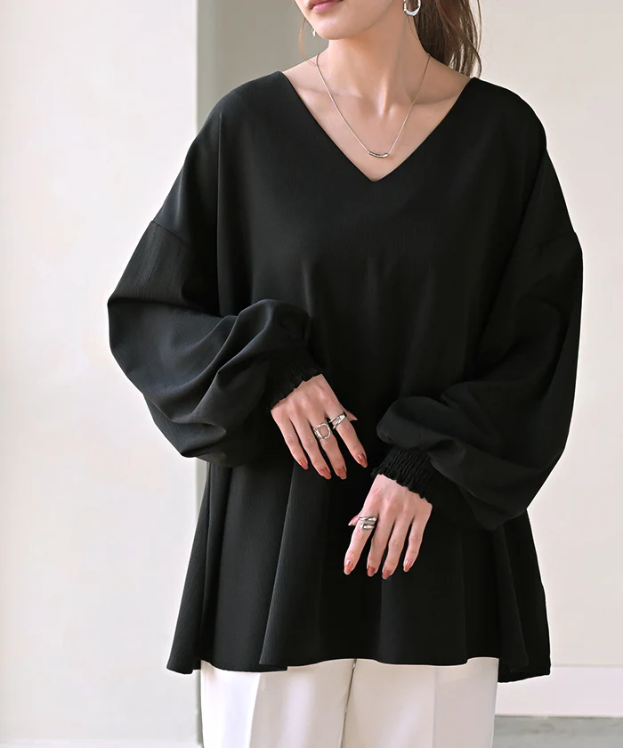 シャツ 『 選べる 袖丈 』 楊柳 レディース トップス ■一部7月中旬入荷 ブラウス ロング ロングシャツ チュニック Vネック シワになりにくい 長袖 半袖 無地 ボリュームスリーブ ゆったり 大きいサイズ 体型カバー お尻が隠れる きれいめ 黒 白 春 夏 HUG.U - Image 31