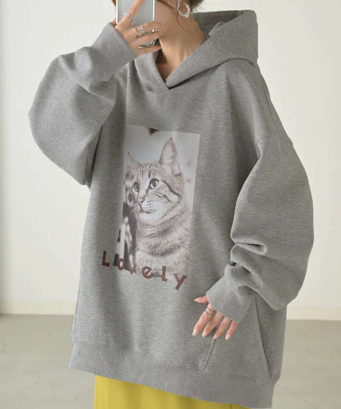 パーカー 猫 ダンボール レディース トップス トレーナー プリント シワになりにくい ロング ロングパーカー プルオーバー フード ビッグ お尻が隠れる ゆったり オーバーサイズ 体型カバー 大きいサイズ 猫柄 猫グッズ コーギー ネコ 犬 イヌ グレー 黒 秋 冬 HUG.U - Image 34