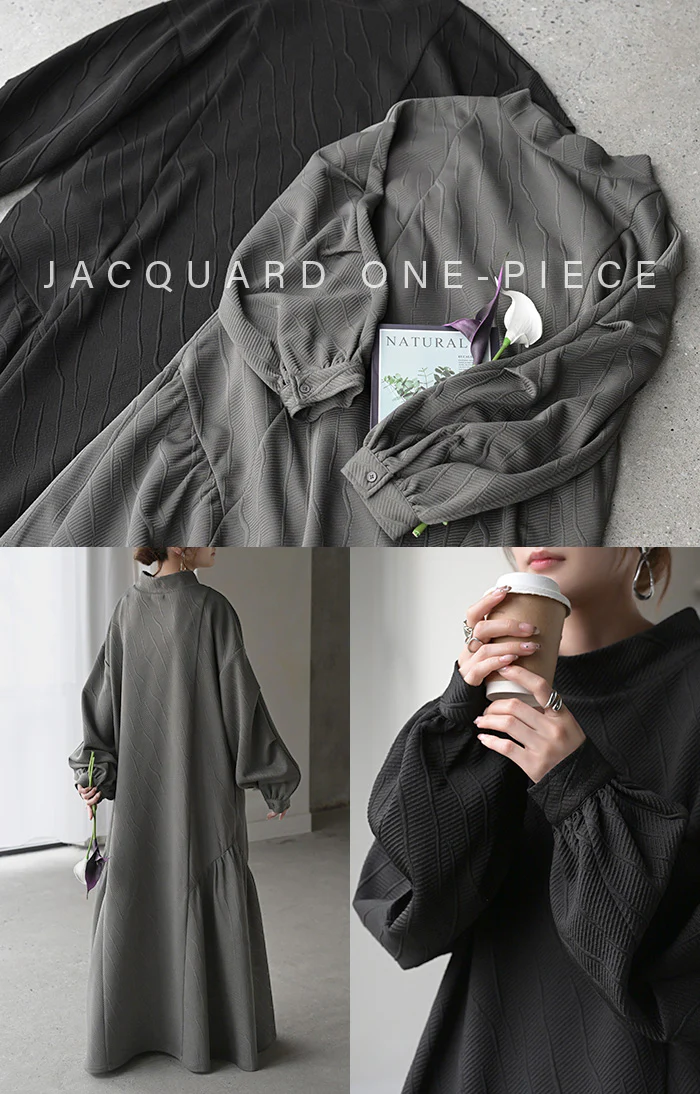 ワンピース ロング ハイネック レディース ロンT ワンピ ロングワンピース カットソー ジャガード Aライン マキシ マキシワンピース ワンピ ロングワンピ タートルネック 長袖 体型カバー 二の腕カバー 大きいサイズ きれいめ 無地 黒 グレー 秋 冬 HUG.U - Image 21