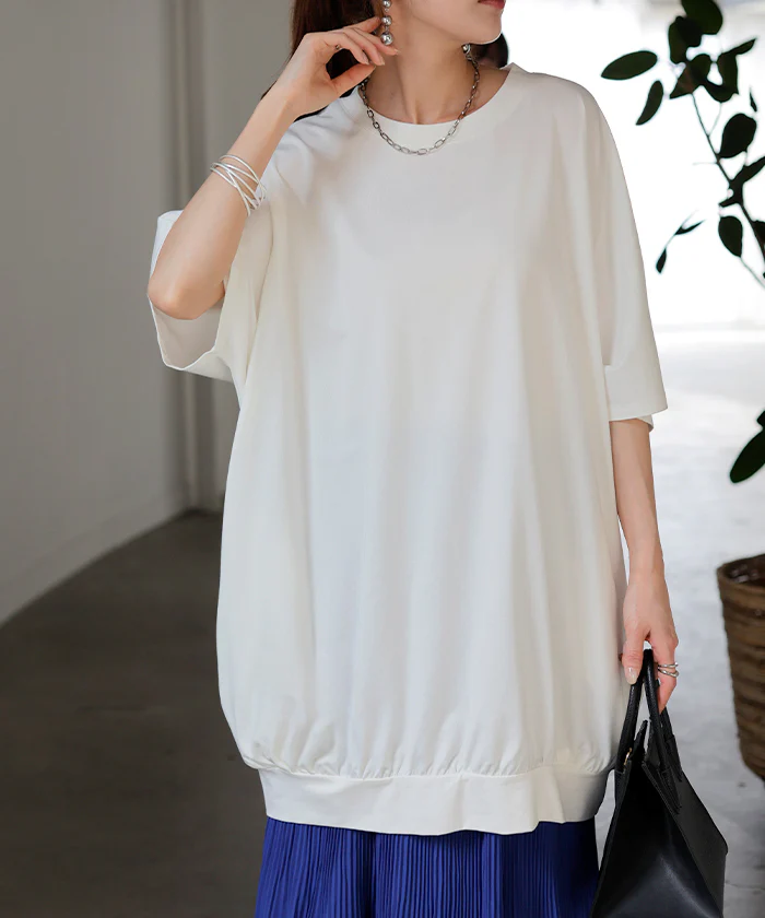 【夏セール】 Tシャツ レディース 接触 冷感 トップス 半袖 カットソー ロング ティーシャツ チュニック クルーネック 長い ドルマン 二の腕カバー ドルマンスリーブ ストレッチ ゆったり 無地 体型カバー お尻が隠れる 大きいサイズ おしゃれ 白 黒 春 夏 HUG.U メール便 - Image 26