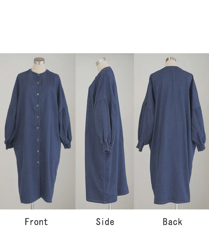 シャツ デニム デニムシャツ ノーカラー レディース トップス ロング ロングシャツ チュニック バンドカラー 長袖 無地 羽織 ライトアウター Gジャン ジャケット ゆったり 大きいサイズ 体型カバー お尻が隠れる ブルー ネイビー 春 夏 HUG.U - Image 21