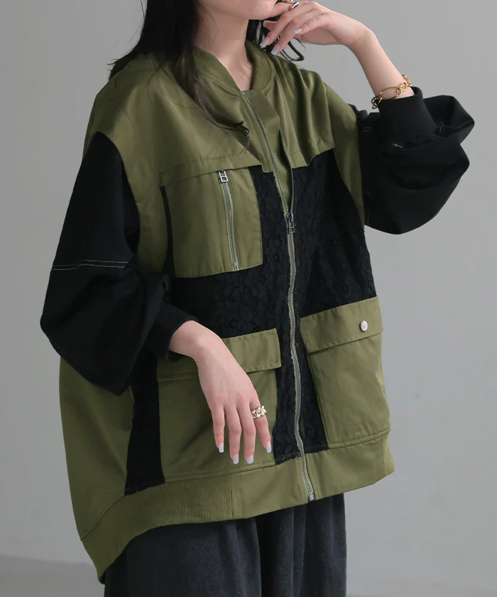 【夏セール】 ベスト ジレ レース レディース トップス アウター ノーカラー Vネック ロング ロングジレ ノースリーブ 異素材 ミリタリー 薄手 レイヤード 重ね着 体型カバー 無地 きれいめ 前開き ゆったり お尻が隠れる 大きいサイズ 黒 カーキ 春 夏 HUG.U メール便 - Image 27