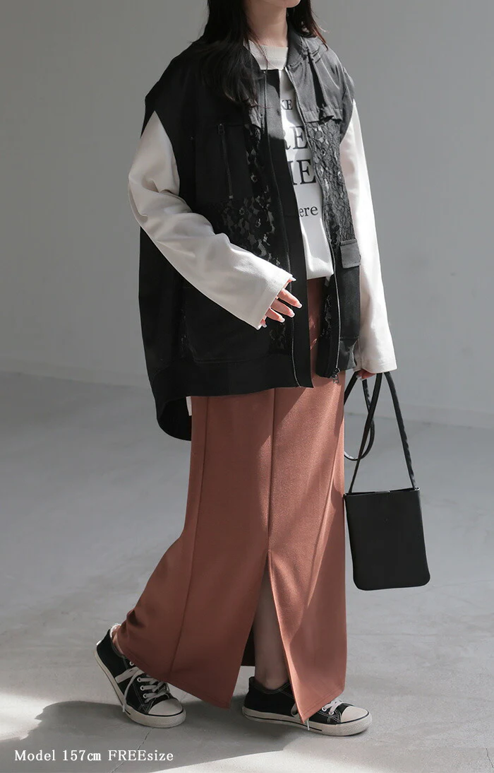 【夏セール】 ベスト ジレ レース レディース トップス アウター ノーカラー Vネック ロング ロングジレ ノースリーブ 異素材 ミリタリー 薄手 レイヤード 重ね着 体型カバー 無地 きれいめ 前開き ゆったり お尻が隠れる 大きいサイズ 黒 カーキ 春 夏 HUG.U メール便 - Image 6