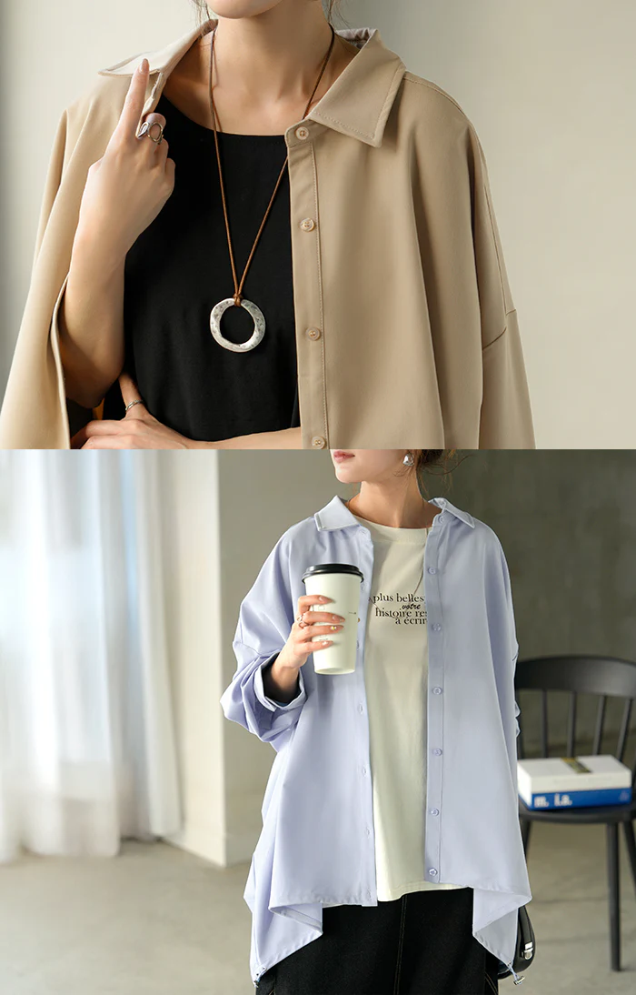 シャツ チュニック ロング レディース トップス ロングシャツ ブラウス ロングブラウス Vネック 長袖 無地 ドロスト ゆったり シンプル 大きいサイズ 体型カバー 前開き お尻が隠れる きれいめ 通勤 オフィスカジュアル 上品 黒 白 春 夏 HUG.U - Image 12