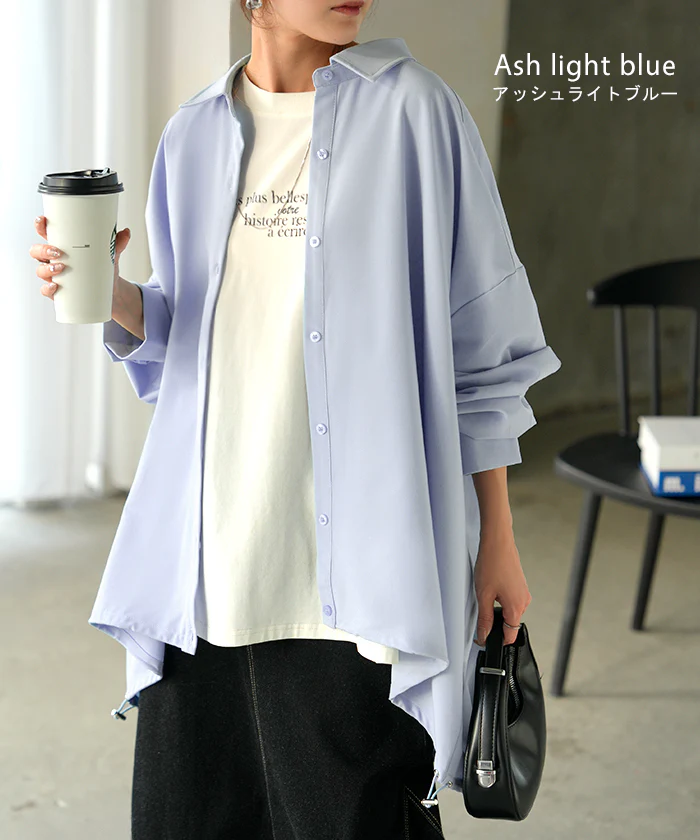 シャツ チュニック ロング レディース トップス ロングシャツ ブラウス ロングブラウス Vネック 長袖 無地 ドロスト ゆったり シンプル 大きいサイズ 体型カバー 前開き お尻が隠れる きれいめ 通勤 オフィスカジュアル 上品 黒 白 春 夏 HUG.U - Image 14