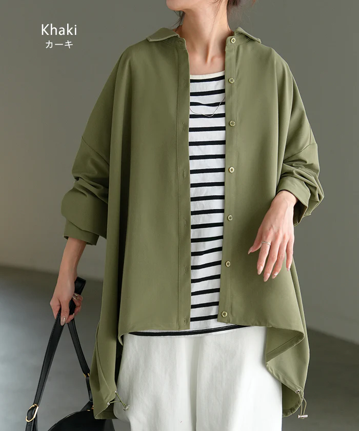 シャツ チュニック ロング レディース トップス ロングシャツ ブラウス ロングブラウス Vネック 長袖 無地 ドロスト ゆったり シンプル 大きいサイズ 体型カバー 前開き お尻が隠れる きれいめ 通勤 オフィスカジュアル 上品 黒 白 春 夏 HUG.U - Image 18