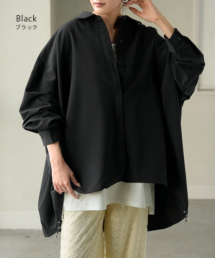 シャツ チュニック ロング レディース トップス ロングシャツ ブラウス ロングブラウス Vネック 長袖 無地 ドロスト ゆったり シンプル 大きいサイズ 体型カバー 前開き お尻が隠れる きれいめ 通勤 オフィスカジュアル 上品 黒 白 春 夏 HUG.U - Image 19
