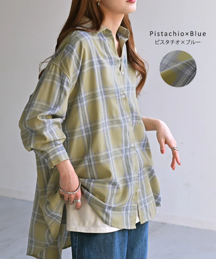 シャツ チェック柄 レディース トップス チェック ■一部7月上旬入荷 チェックシャツ チェック柄シャツ 柄 ロング ブラウス ロングシャツ チュニック 長袖 薄手 羽織 ライトアウター ゆったり カジュアル 大きいサイズ 体型カバー お尻が隠れる 青 黒 春 夏 HUG.U - Image 11