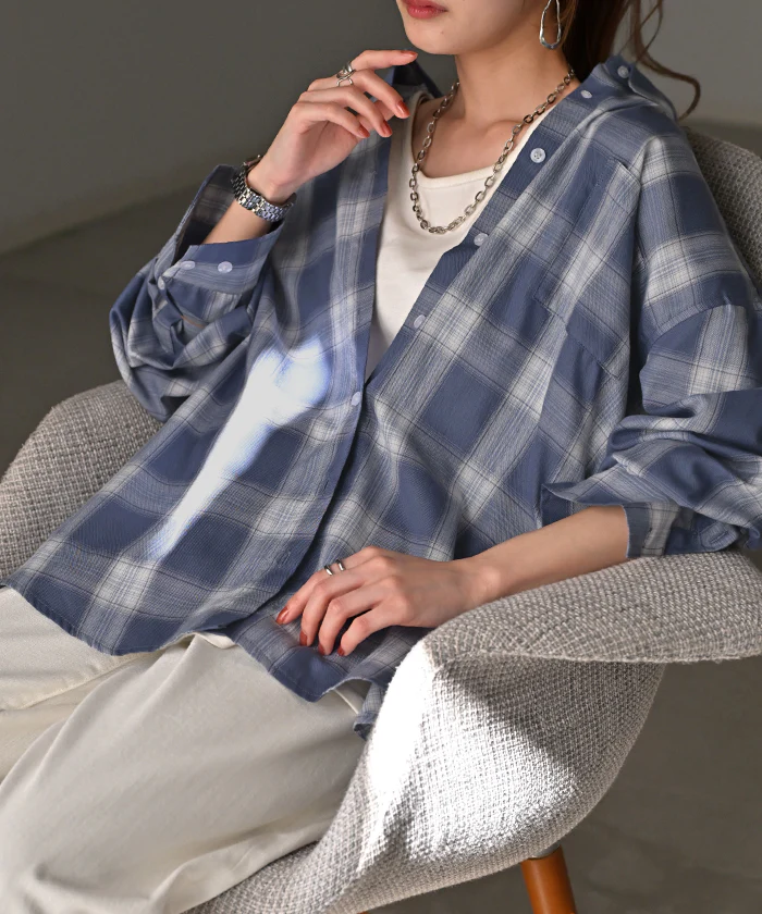 シャツ チェック柄 レディース トップス チェック ■一部7月上旬入荷 チェックシャツ チェック柄シャツ 柄 ロング ブラウス ロングシャツ チュニック 長袖 薄手 羽織 ライトアウター ゆったり カジュアル 大きいサイズ 体型カバー お尻が隠れる 青 黒 春 夏 HUG.U - Image 17