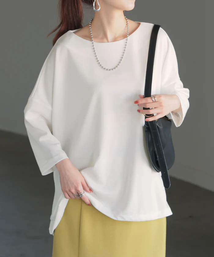 ロンT レディース トップス 長袖 Tシャツ カットソー ロング ティーシャツ チュニック ビッグ プラスサイズ クルーネック 長い ドルマン シワになりにくい ゆったり 無地 体型カバー お尻が隠れる 大きいサイズ おしゃれ 白 黒 春 夏 HUG.U メール便 - Image 26