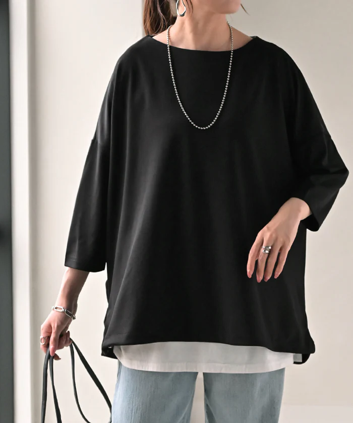 ロンT レディース トップス 長袖 Tシャツ カットソー ロング ティーシャツ チュニック ビッグ プラスサイズ クルーネック 長い ドルマン シワになりにくい ゆったり 無地 体型カバー お尻が隠れる 大きいサイズ おしゃれ 白 黒 春 夏 HUG.U メール便 - Image 30