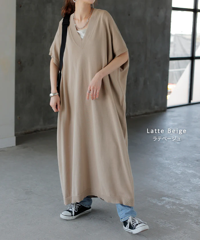 【夏セール】 ワンピース サマーニット 深V ニット ワンピ セーター ■一部7月中旬入荷 レディース ニットワンピース ニットワンピ ロング ロングワンピース 半袖 マキシ シンプル Vネック ドルマン ドルマンスリーブ 無地 大きいサイズ 体型カバー きれいめ 黒 白 春 夏 HUG.U - Image 12