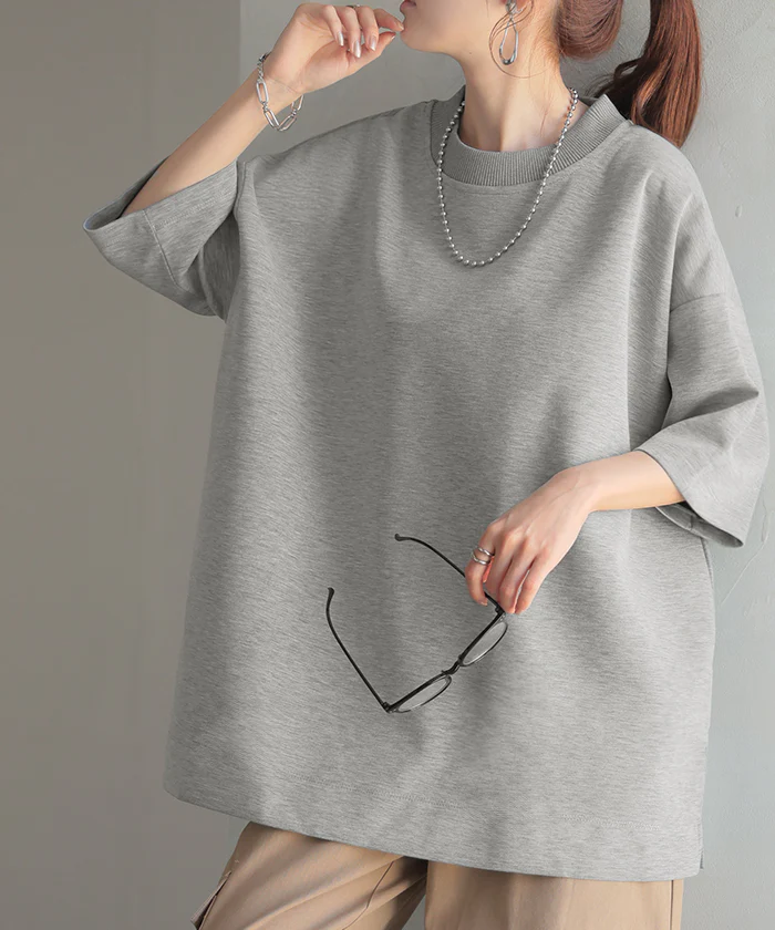 年中使える!「Tシャツ & ロンT」トップス レディース ポンチ生地 ストレッチ 半袖 長袖 Tシャツ カットソー ロング ティーシャツ チュニック クルーネック ドルマン ゆったり 無地 体型カバー お尻が隠れる 大きいサイズ 白 黒 春 夏 HUG.U - Image 31