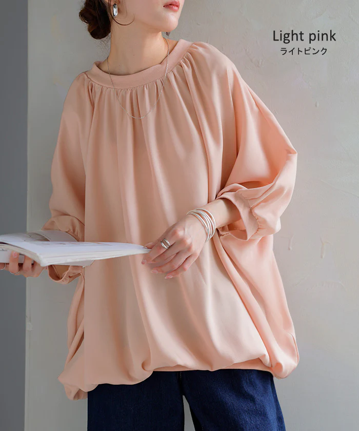 シャツ レディース ノーカラー トップス バンドカラー ドルマン ブラウス ロング ロングシャツ チュニック 長袖 無地 プルオーバー ゆったり 大きいサイズ 体型カバー 上品 きれいめ 通勤 オフィスカジュアル 二の腕カバー 黒 白 春 夏 HUG.U メール便 - Image 14